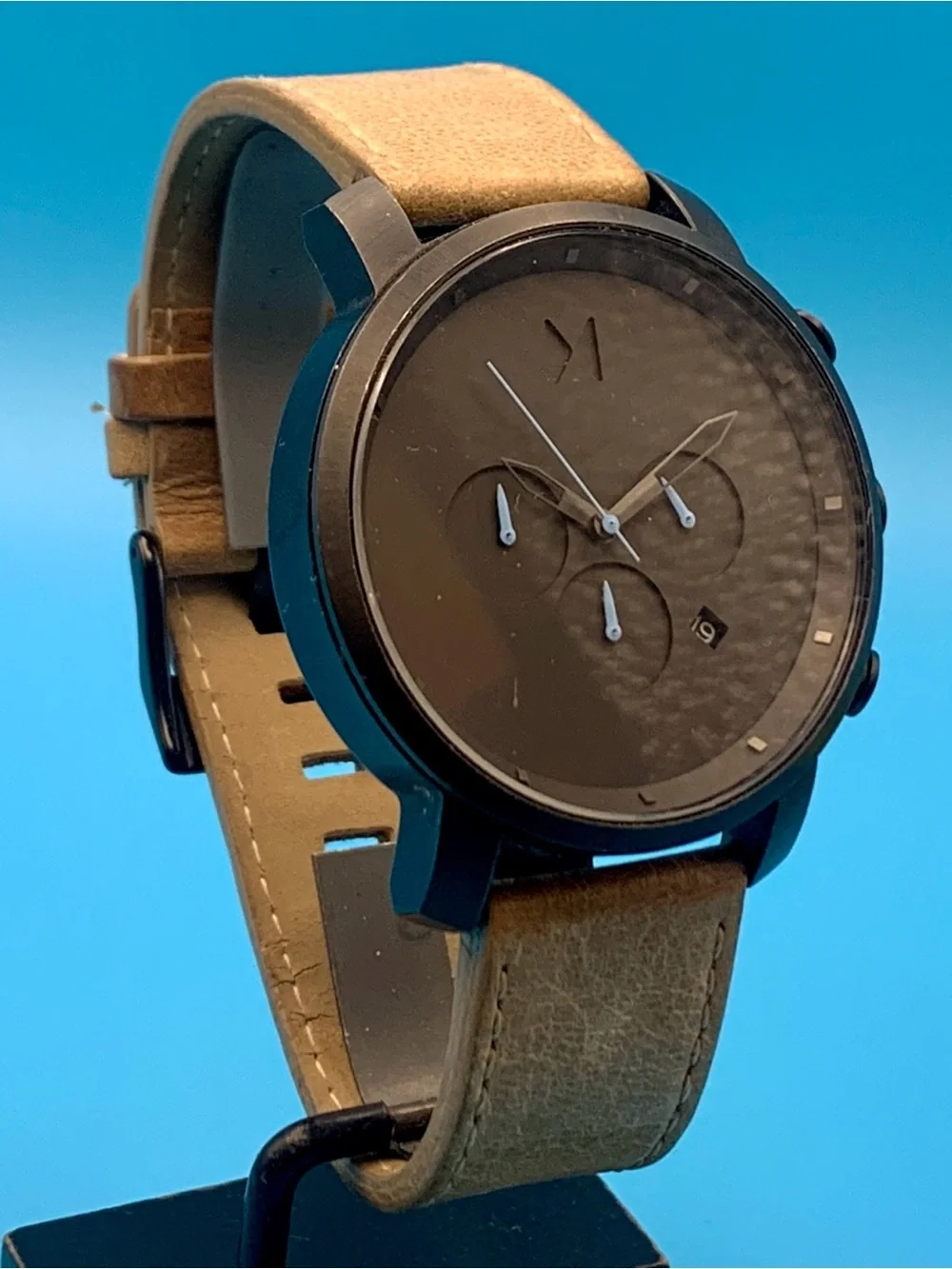 MVMT C22 Men’s Quartz Wristwatch Chrono St Steel Leather Strap Works New Batt